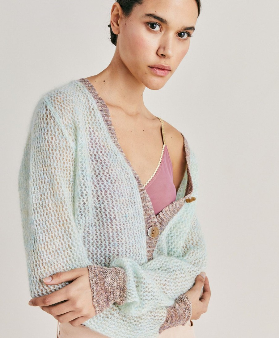 Momoni Maglieria | Cardigan Dream In Soft Mohair - Turchese