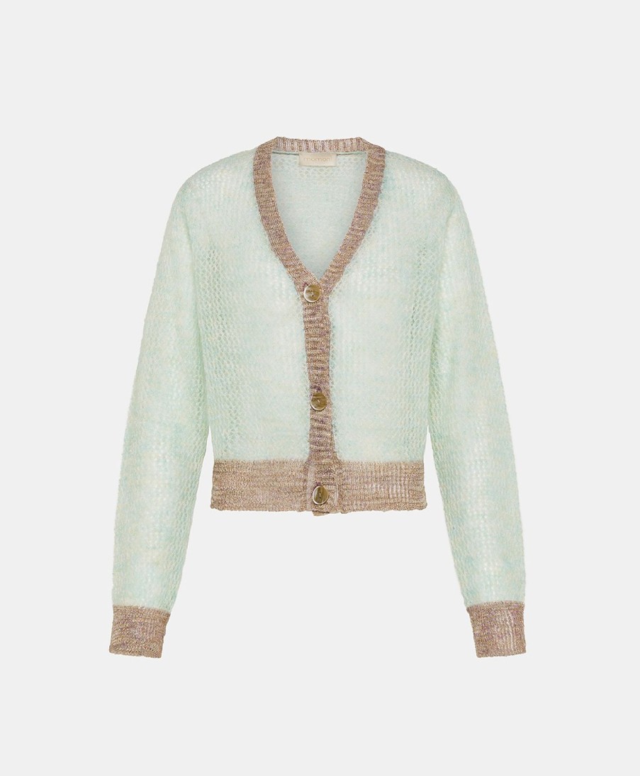 Momoni Maglieria | Cardigan Dream In Soft Mohair - Turchese