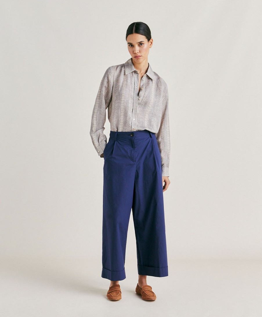 Momoni Pantaloni E Shorts | Pantaloni Grecale In Popeline - Blu