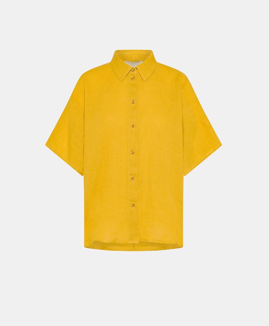 Momoni Bluse E Camicie | Camica Elafonissi In Lino - Giallo Sole