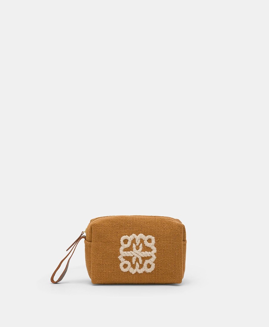 Momoni Borse E Pochette | Make Up Bag Pira In Canvas Con Ricamo - Brandy