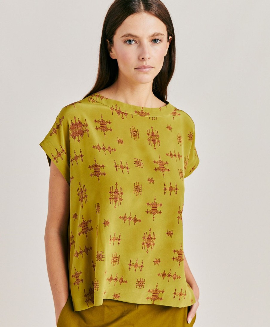 Momoni Bluse E Camicie | Blusa Curacao In Crepe De Chine - Lime/Vino