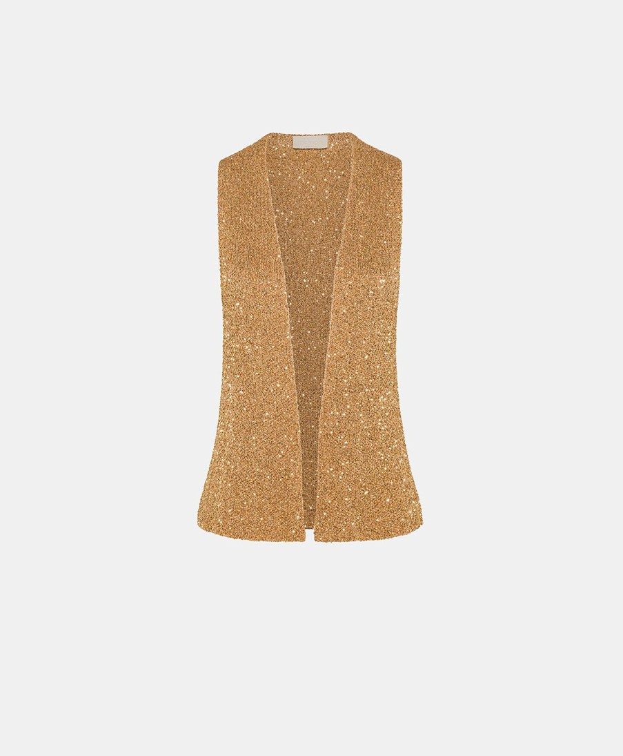 Momoni Maglieria | Gilet Adrien Con Paillettes - Bronzo