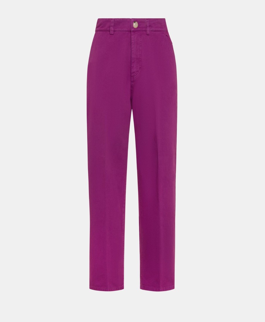 Momoni Pantaloni E Shorts | Pantaloni Fucsia Bis In Gabardina - Ciclamino