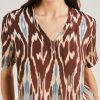 Momoni Bluse E Camicie | Blusa Osmanto In Viscosa Lino Stampato - Cacao Multicolor