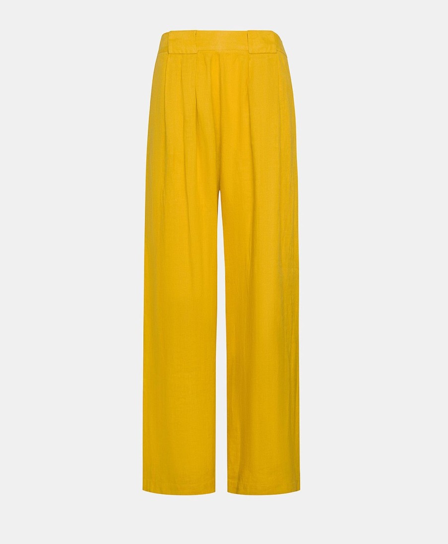 Momoni Pantaloni E Shorts | Pantaloni Aspen In Lino Unito - Giallo Sole