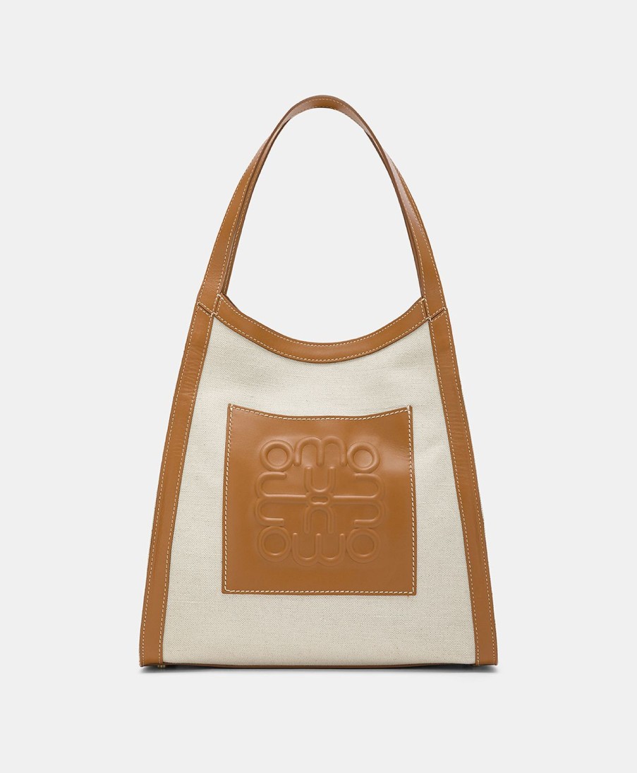 Momoni Borse E Pochette | Tote Bag Geraldine In Pelle E Canvas - Beige