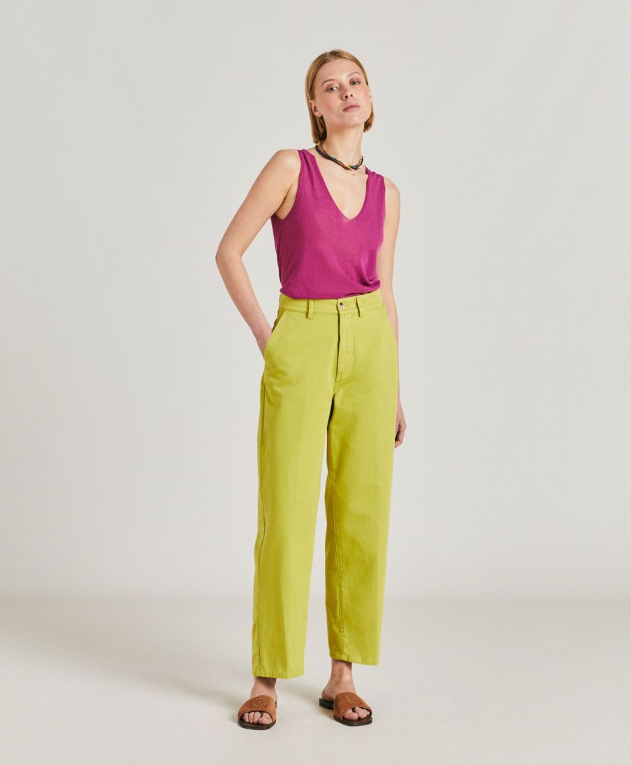 Momoni Pantaloni E Shorts | Pantaloni Fucsia Bis In Gabardina - Acido