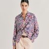 Momoni Bluse E Camicie | Camicia Shirt In Crepe De Chine - Panna/Violaceo