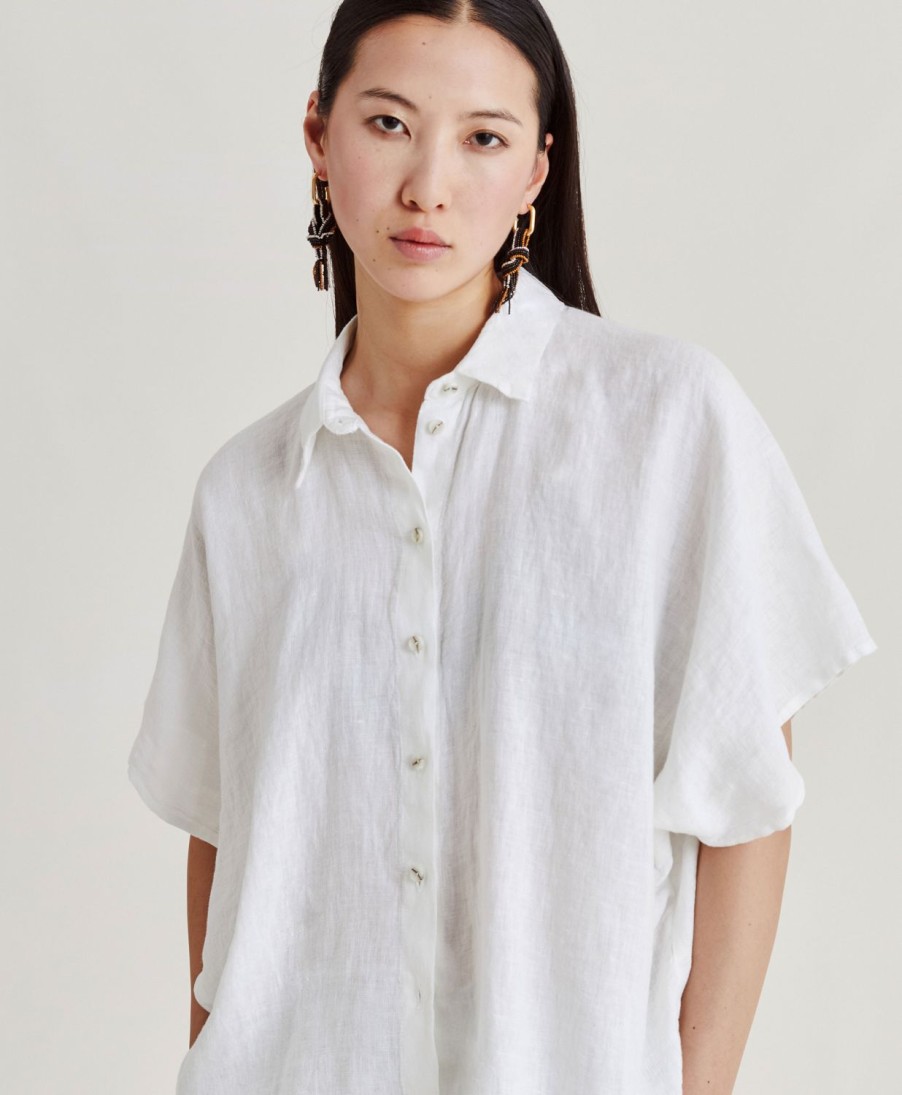 Momoni Bluse E Camicie | Camica Elafonissi In Lino - Bianco Ottico