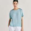 Momoni Bluse E Camicie | Blusa Alonso In Seta Unita - Ceruleo