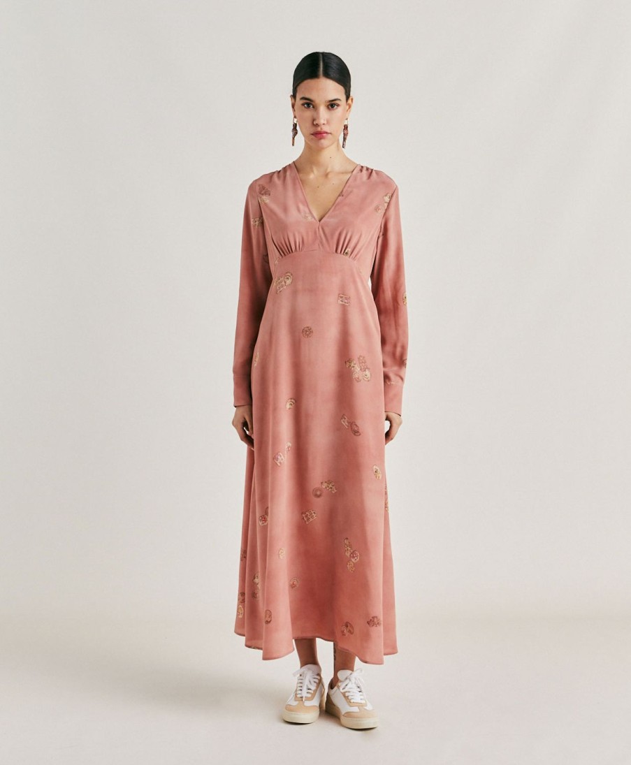 Momoni Vestiti | Vestito Cala Junco In Crepe De Chine - Rosato Multicolor