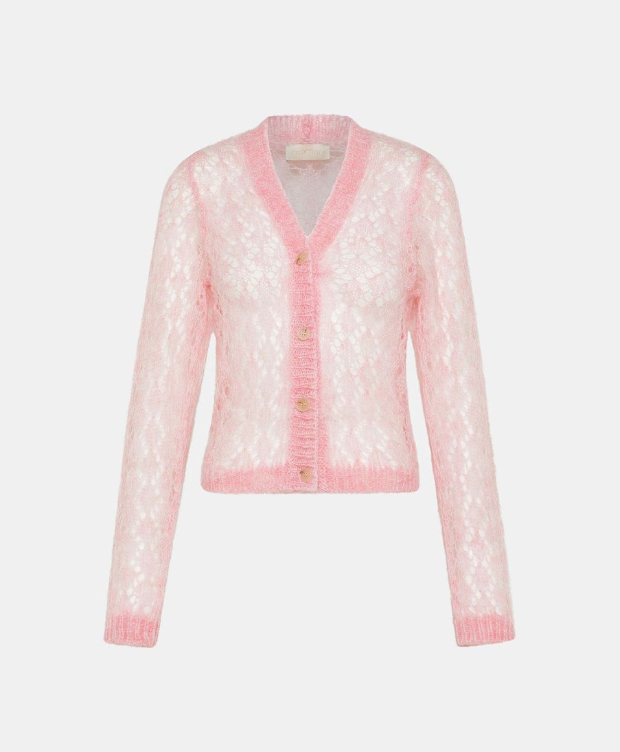 Momoni Maglieria | Cardigan Altea In Soft Mohair - Rosa Baby