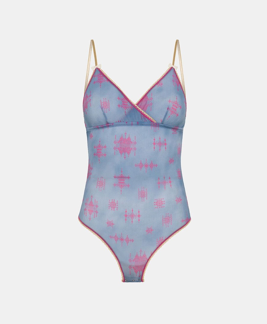 Momoni Body E Tute | Body Tore In Nylon Stampato - Bluette/Fucsia