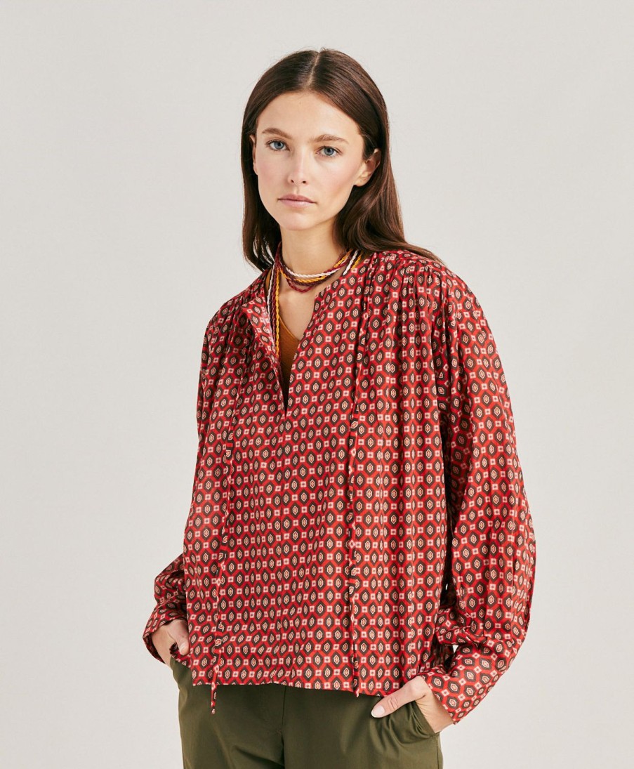 Momoni Bluse E Camicie | Blusa Gipsofilia In Voile Di Cotone Stampato - Rosso