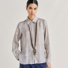 Momoni Bluse E Camicie | Camicia Estreta In Viscosa Lino - Panna/Perla