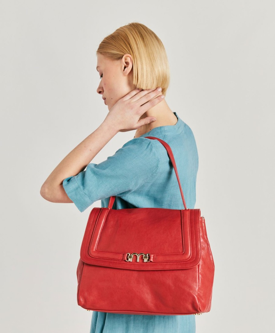 Momoni Borse E Pochette | Borsa Flore Bag In Pelle - Rosso