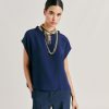 Momoni Bluse E Camicie | Blusa Curacao In Acetato Seta - Blu Notte