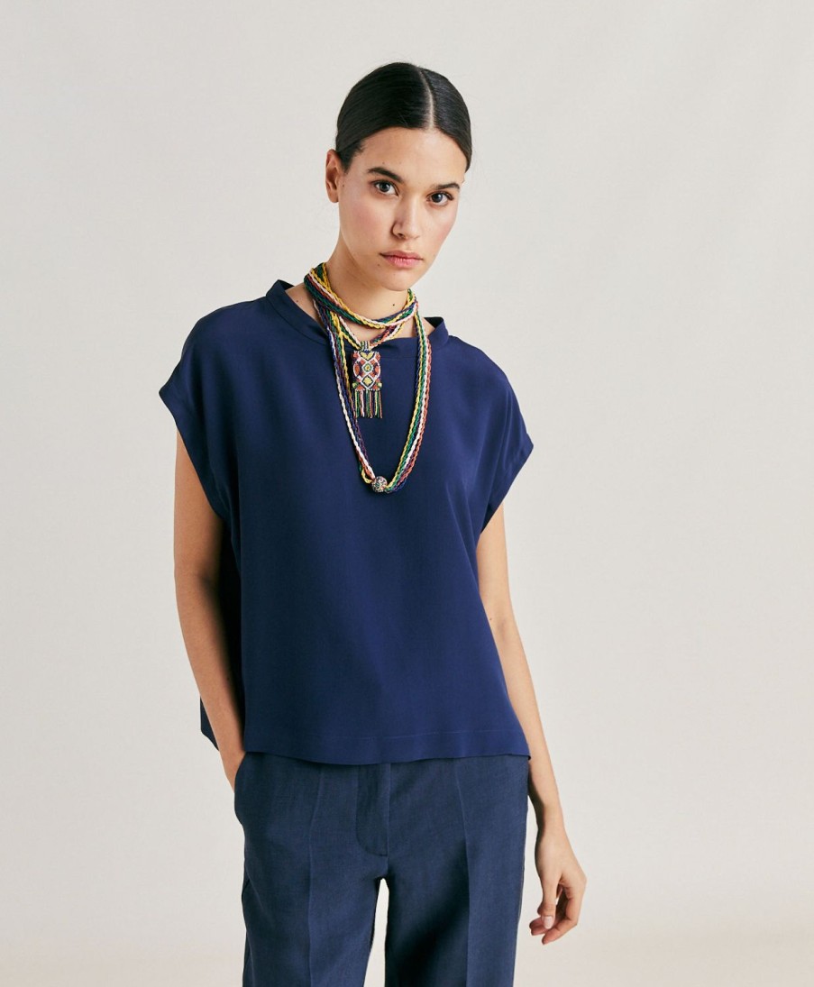 Momoni Bluse E Camicie | Blusa Curacao In Acetato Seta - Blu Notte