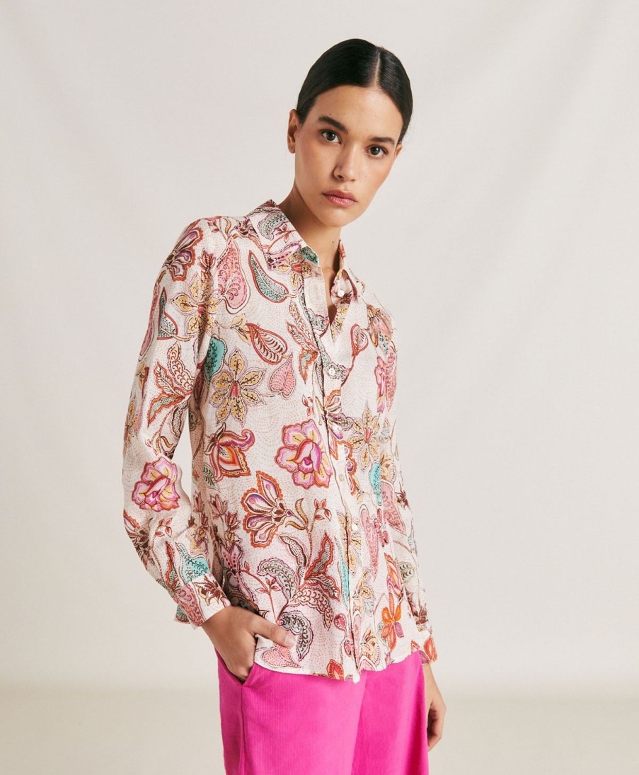 Momoni Bluse E Camicie | Camicia Estreta In Viscosa Lino - Rosa Multicolor