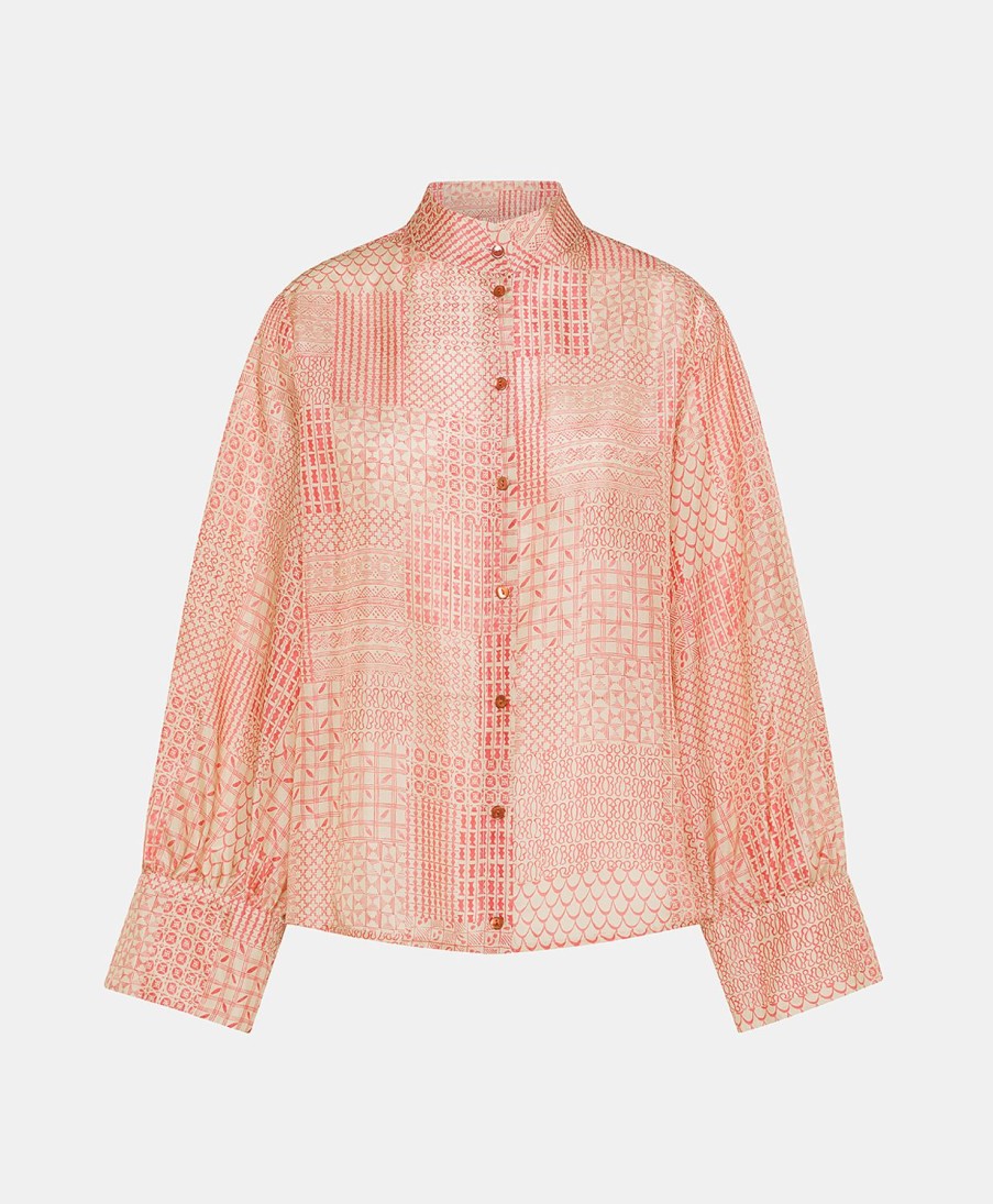 Momoni Bluse E Camicie | Camicia Franklin In Haboutai Di Seta - Panna/Corallo