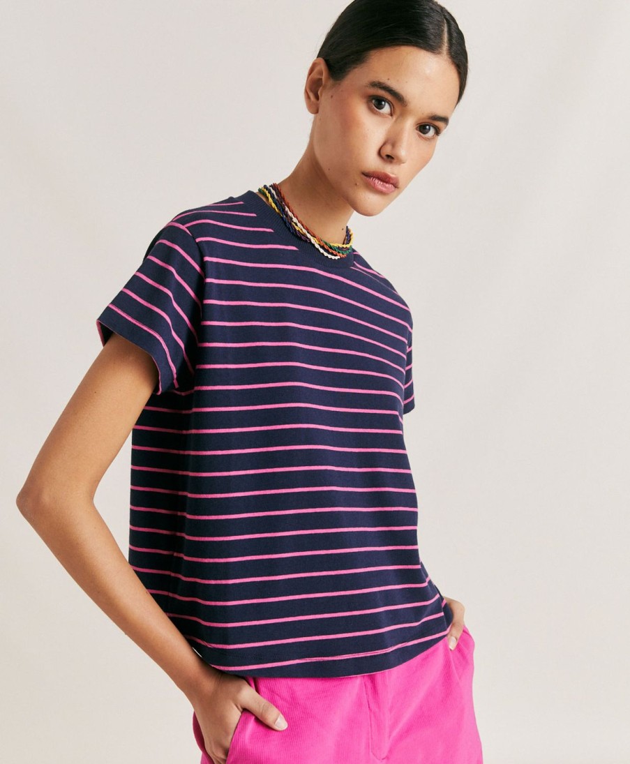 Momoni T-Shirts E Top | Tshirt Lottie In Jersey A Righine - Fucsia/Blu