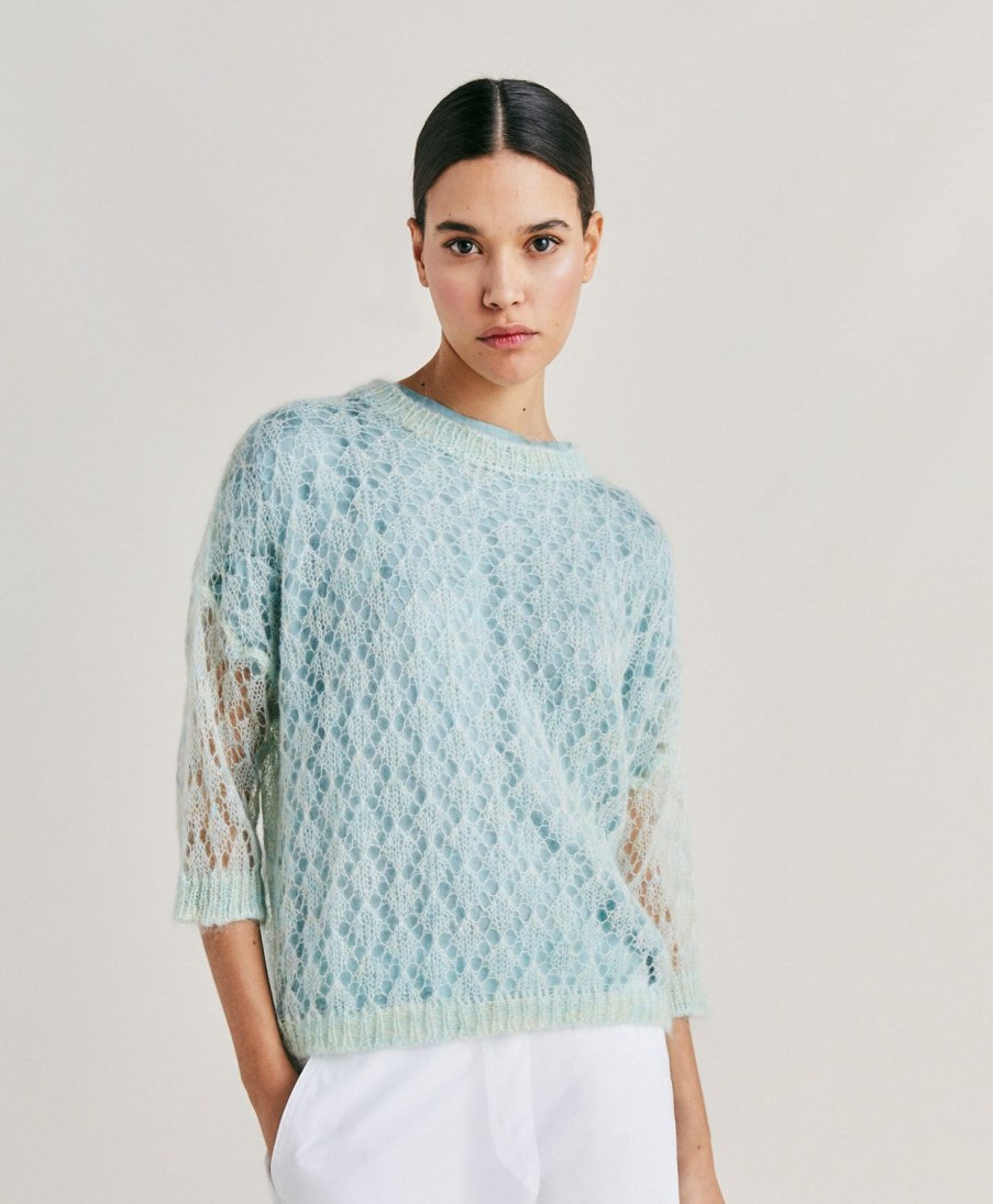 Momoni Maglieria | Maglia Campanula In Soft Mohair - Turchese