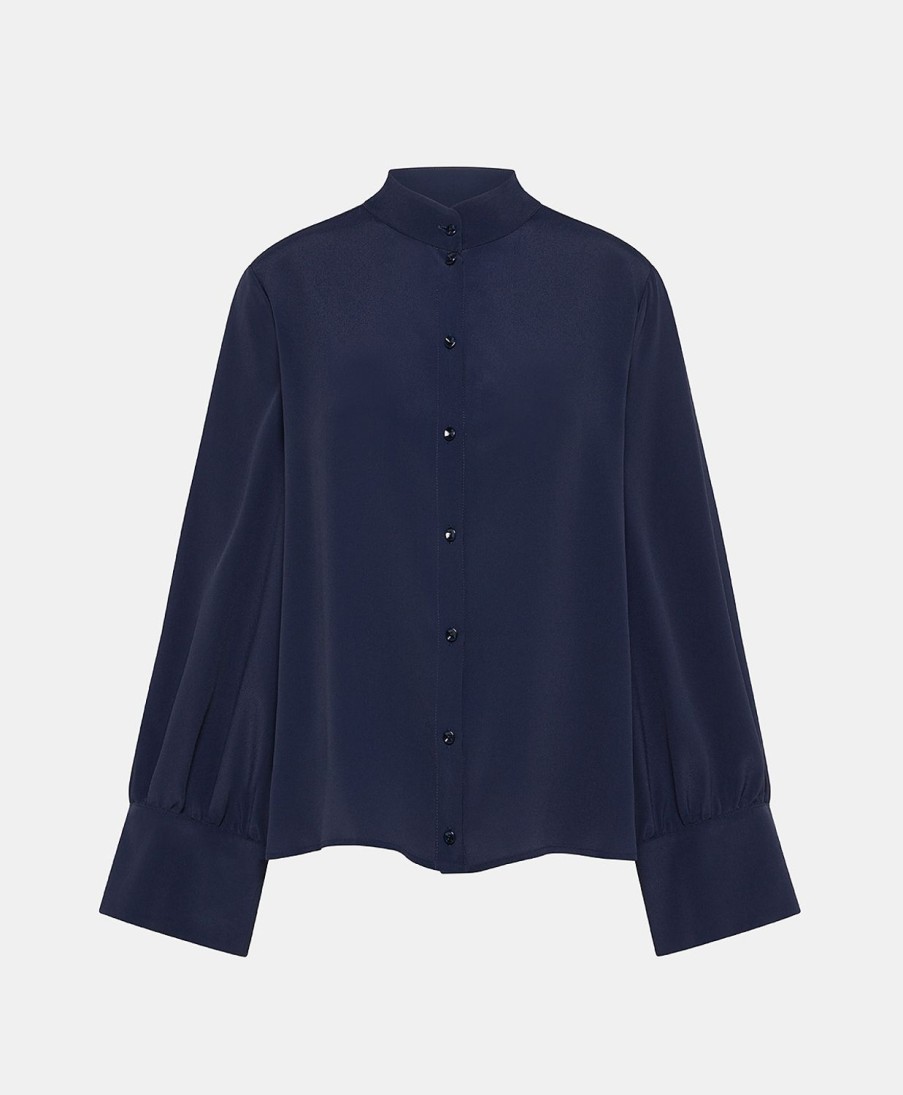 Momoni Bluse E Camicie | Camicia Franklin In Acetato Seta - Blu Notte