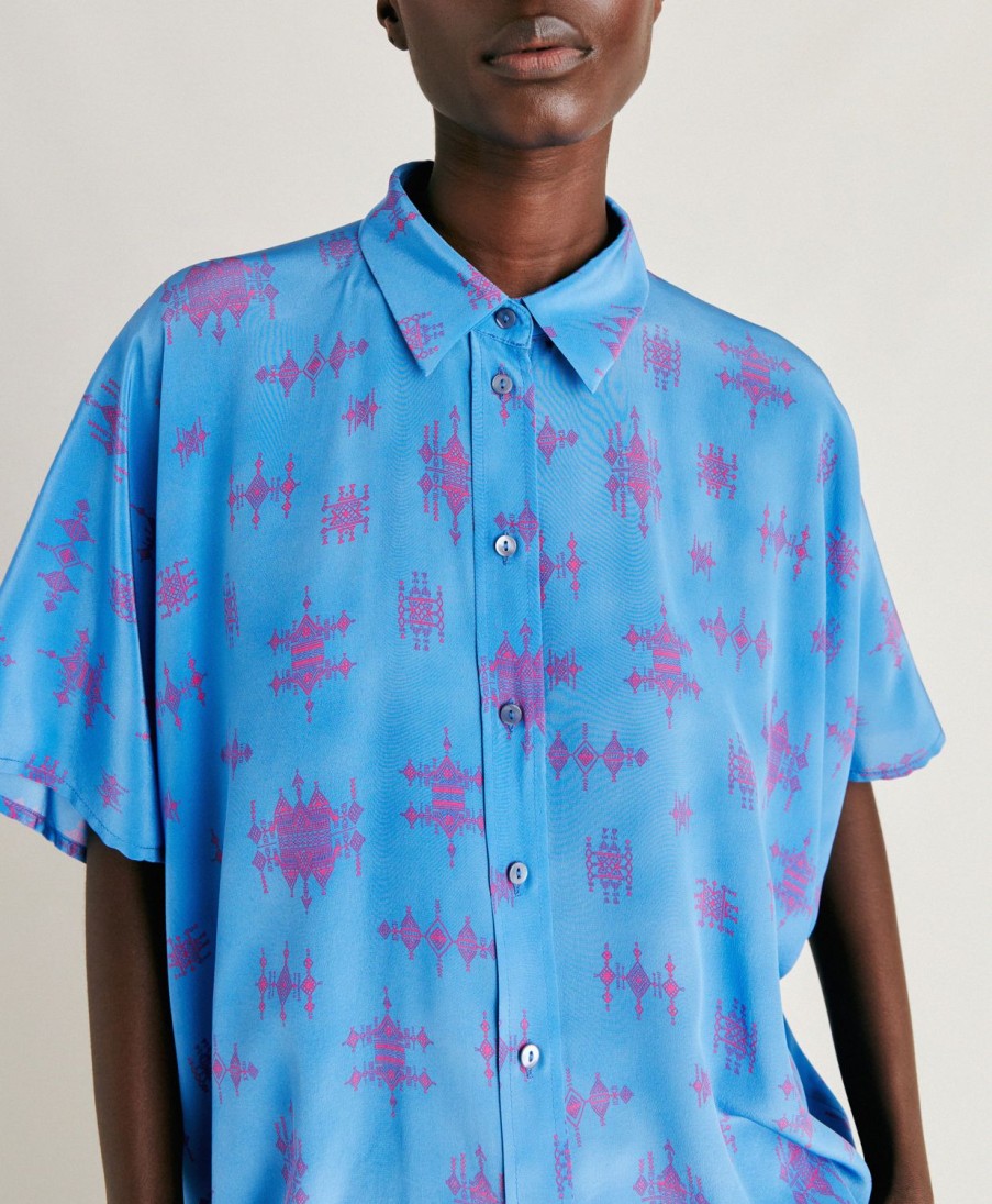 Momoni Completi E Talleur | Camicia Brooklyn In Crepe De Chine - Bluette/Fucsia