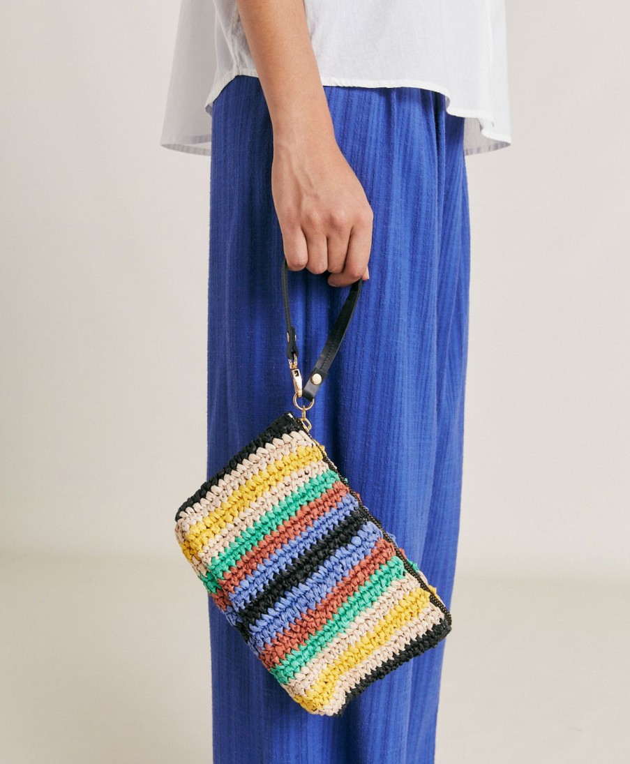 Momoni Borse E Pochette | Clutch Yamir In Raffia A Righe - Multicolor