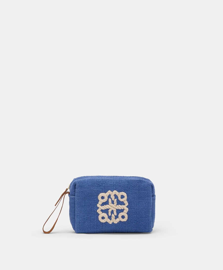 Momoni Borse E Pochette | Make Up Bag Pira In Canvas Con Ricamo - Bluette