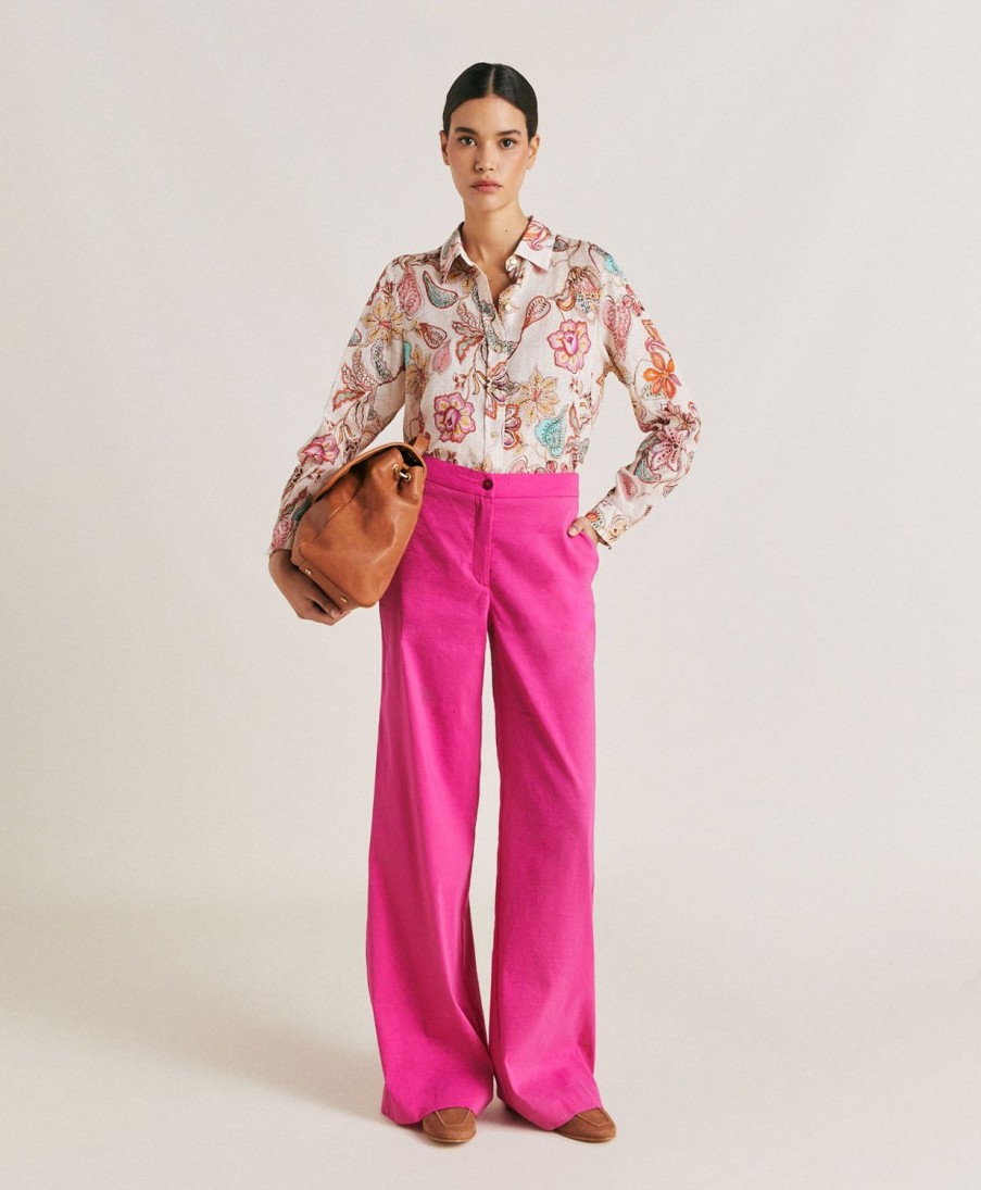 Momoni Pantaloni E Shorts | Pantaloni Candeo In Lino Cotone - Fucsia