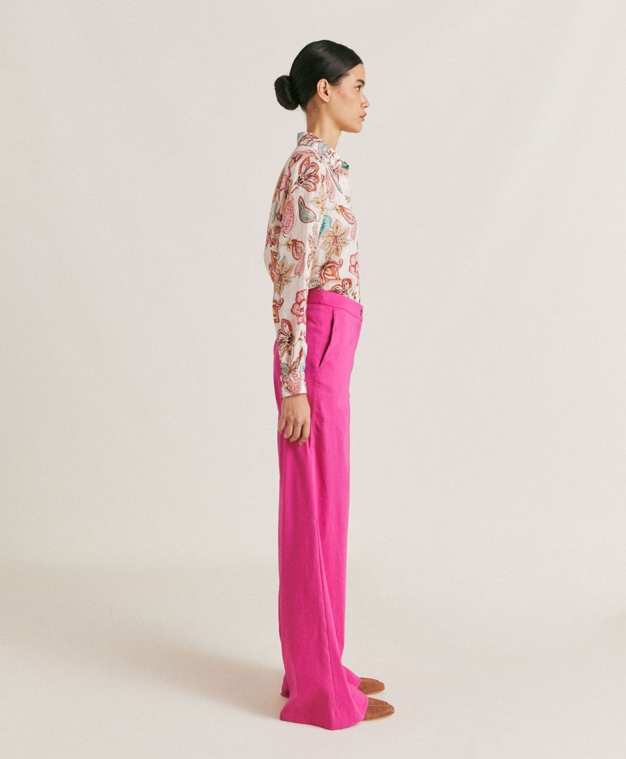 Momoni Pantaloni E Shorts | Pantaloni Candeo In Lino Cotone - Fucsia