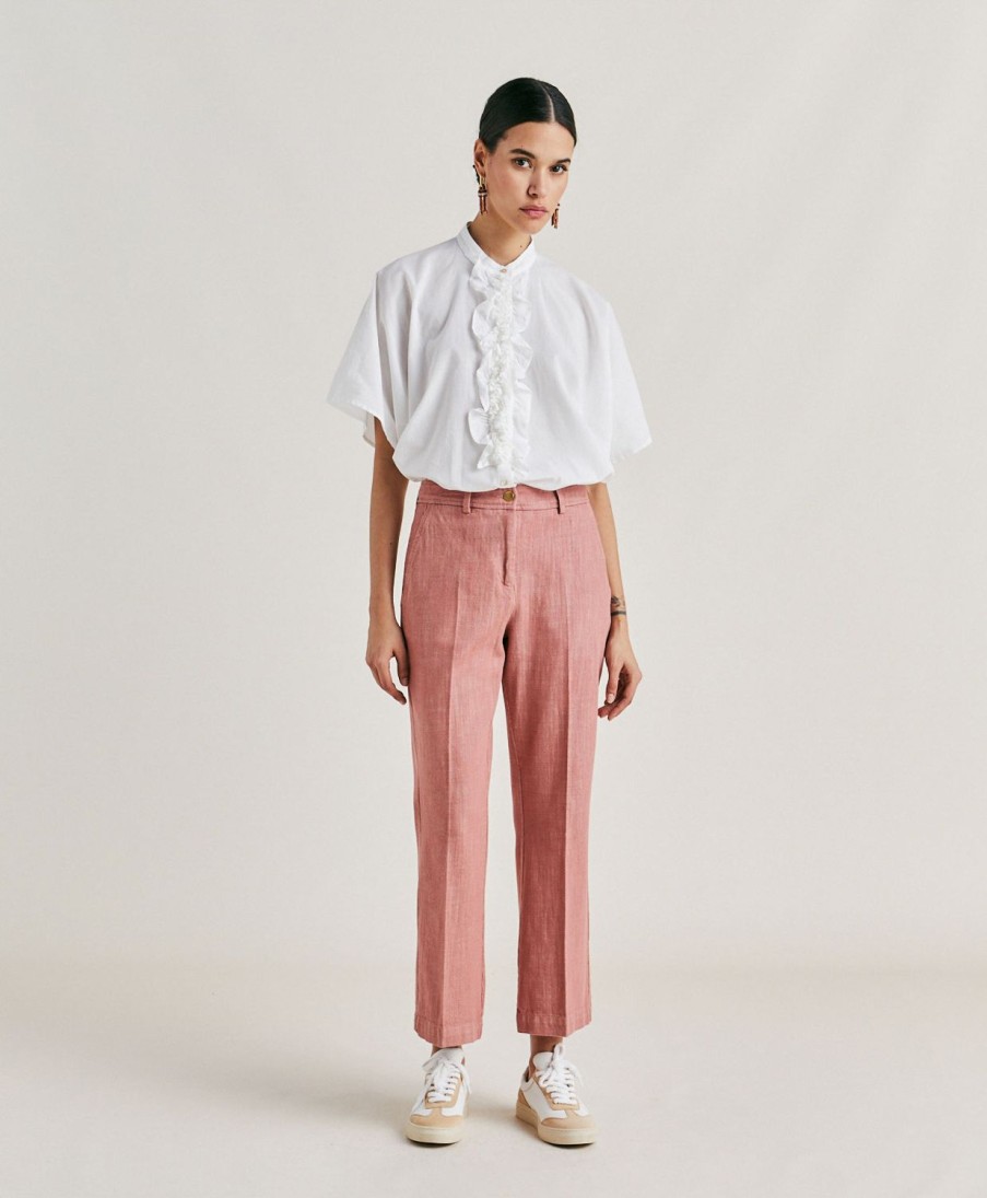 Momoni Pantaloni E Shorts | Pantaloni Lora In Denim - Rosa Antico