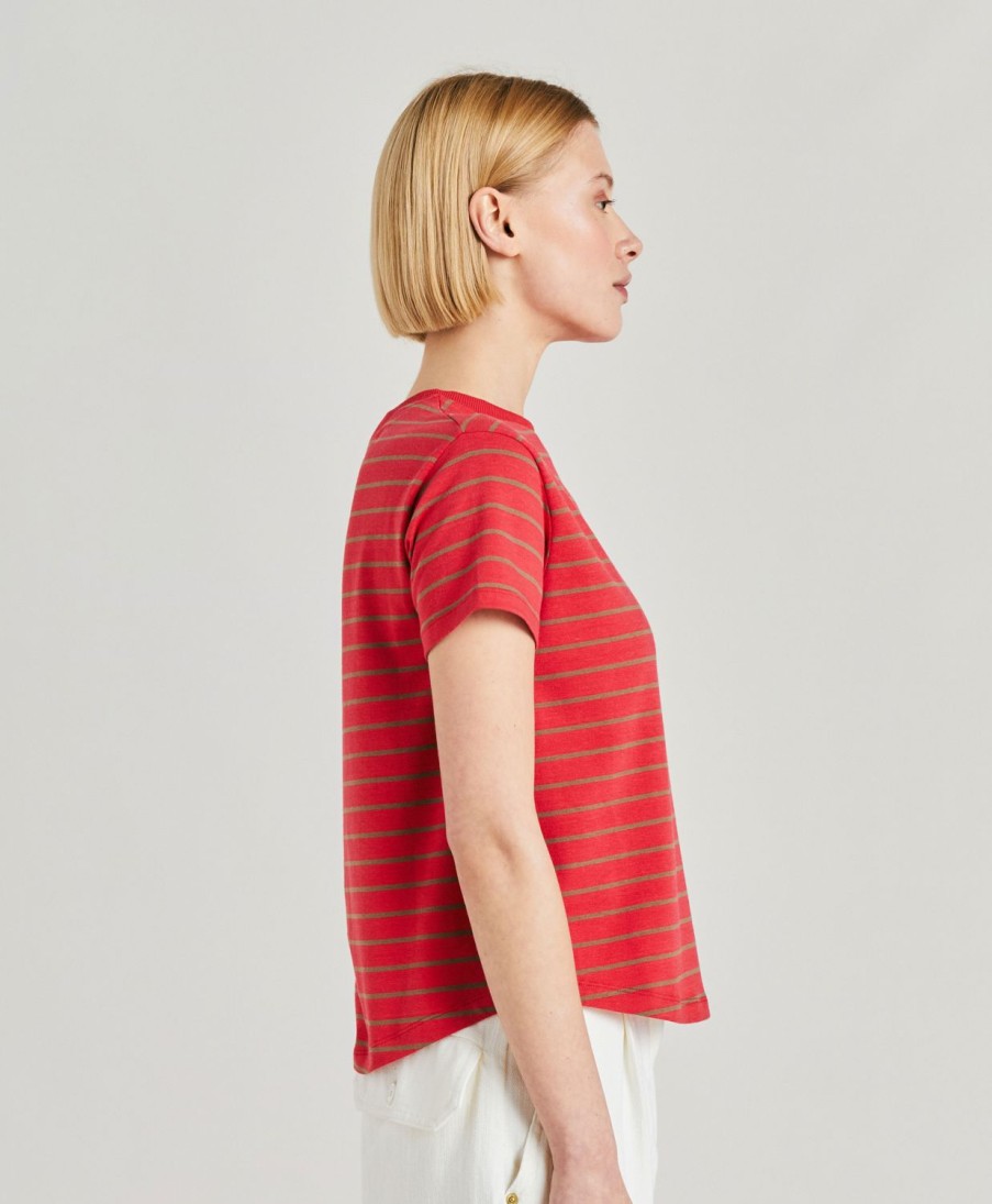 Momoni T-Shirts E Top | Tshirt Lottie In Jersey A Righine - Rosso/Tabacco