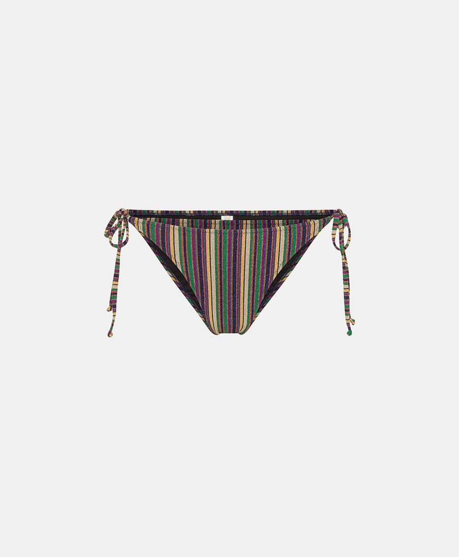 Momoni Costumi Da Bagno | Costume Malene Slip In Jersey Lurex A Righe - Multicolor Verde