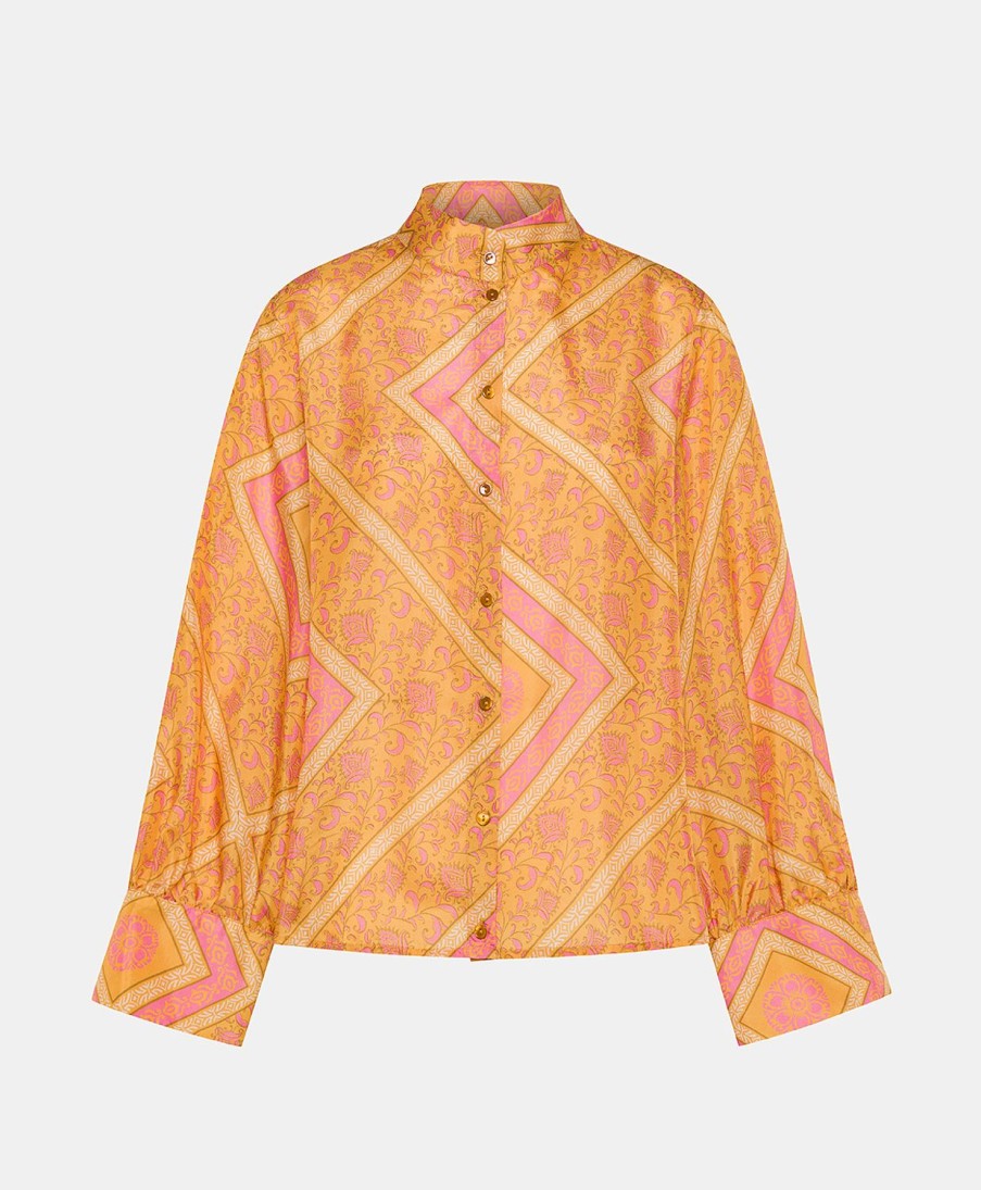 Momoni Bluse E Camicie | Camicia Franklin In Haboutai Di Seta - Arancio/Fucsia