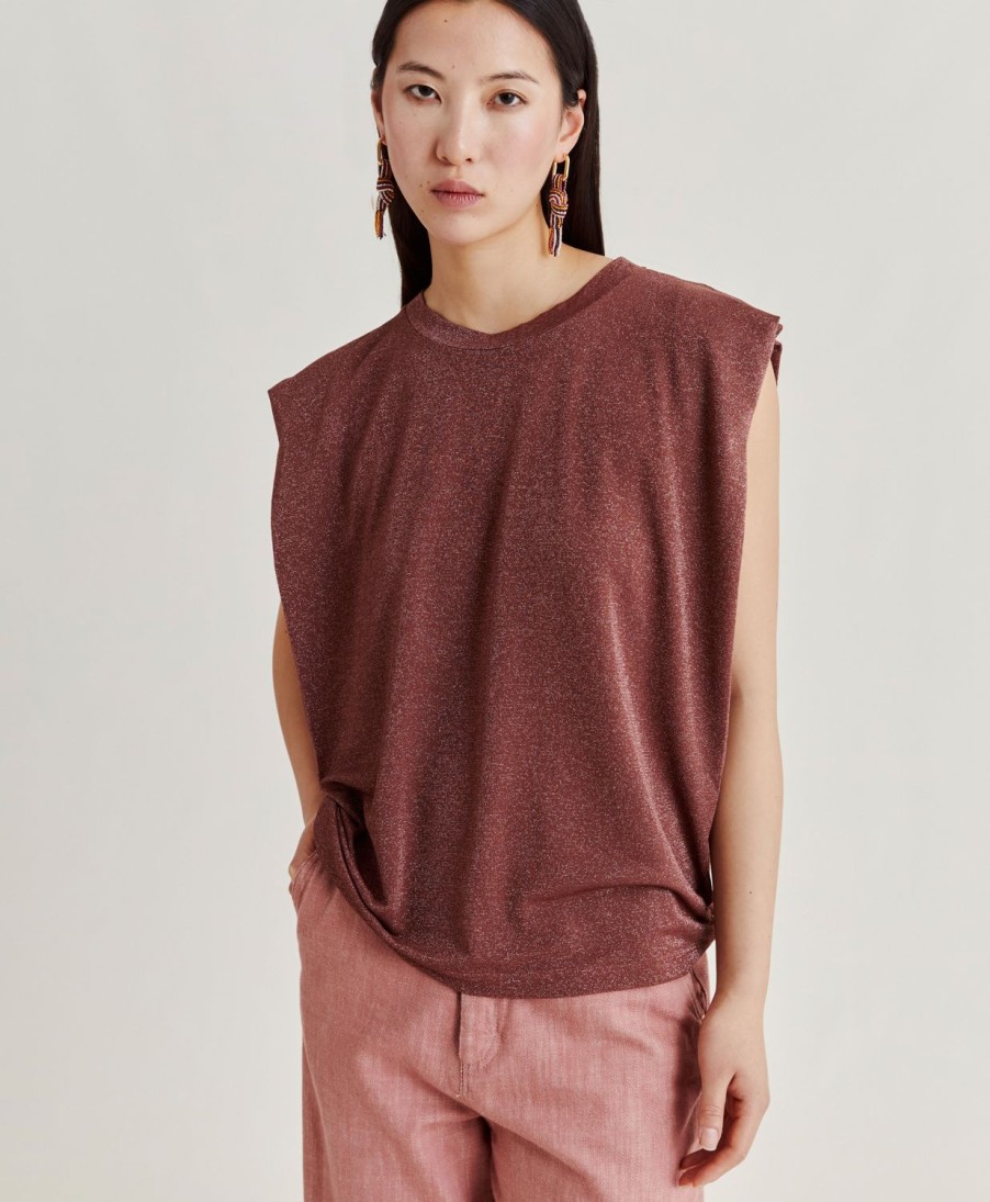 Momoni T-Shirts E Top | Tshirt Enna In Jersey Lurex - Terracotta