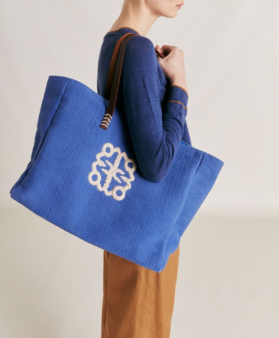 Momoni Borse E Pochette | Tote Bag Paraguan In Canvas Con Ricamo - Bluette