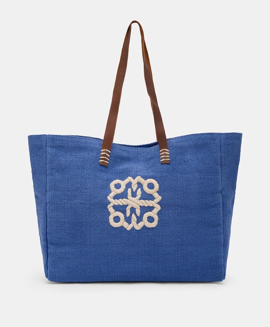 Momoni Borse E Pochette | Tote Bag Paraguan In Canvas Con Ricamo - Bluette