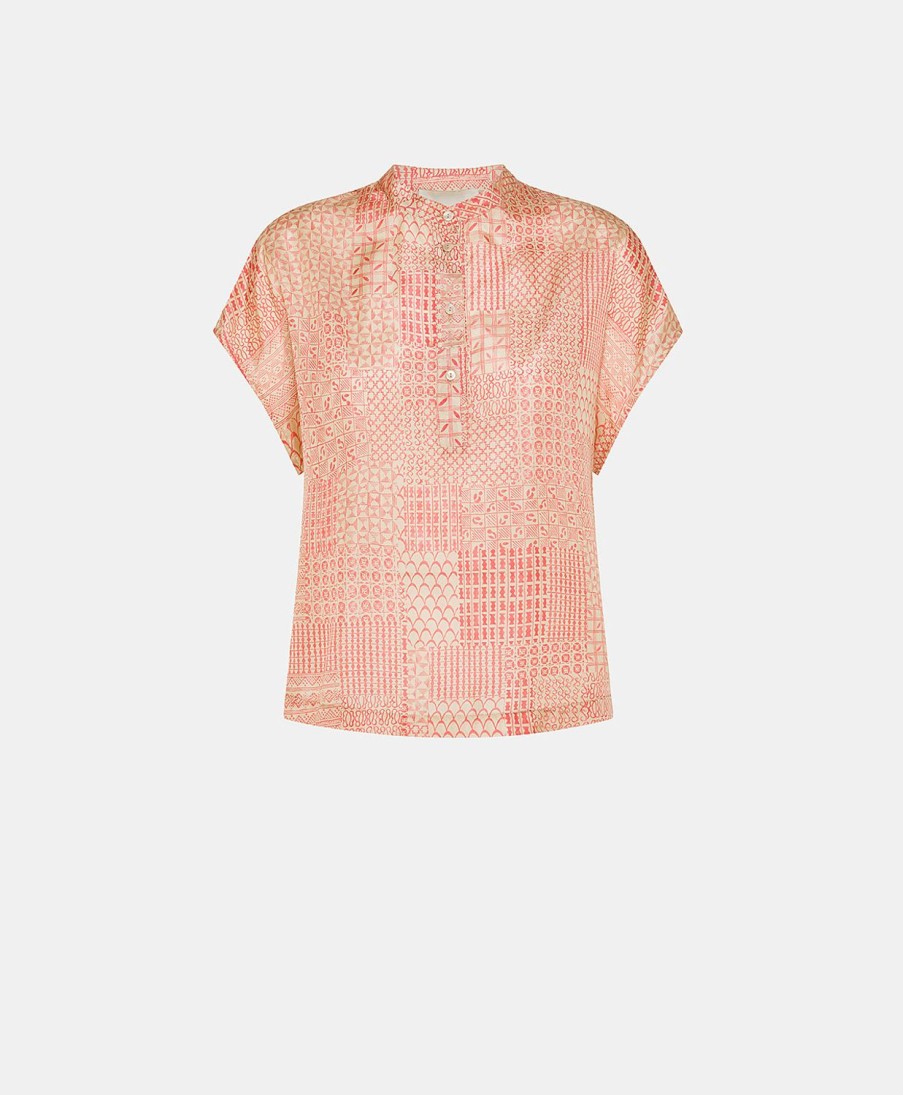 Momoni Bluse E Camicie | Blusa Paso In Haboutai Di Seta - Panna/Corallo