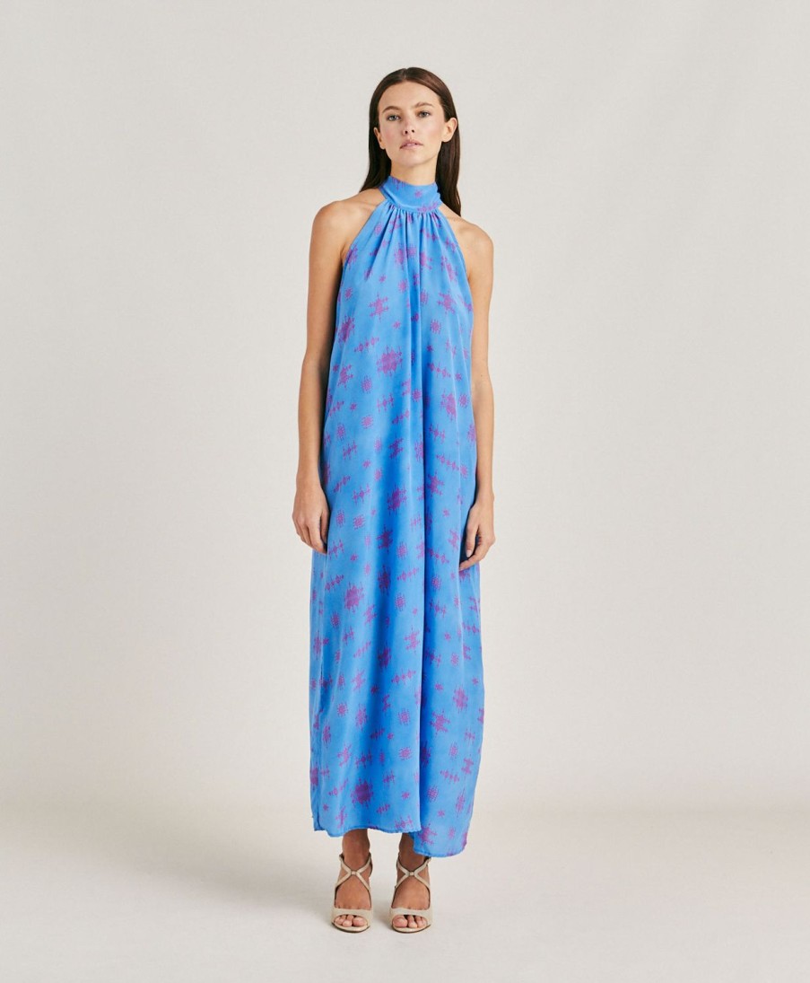 Momoni Vestiti | Vestito Sabina In Crepe De Chine - Bluette/Fucsia