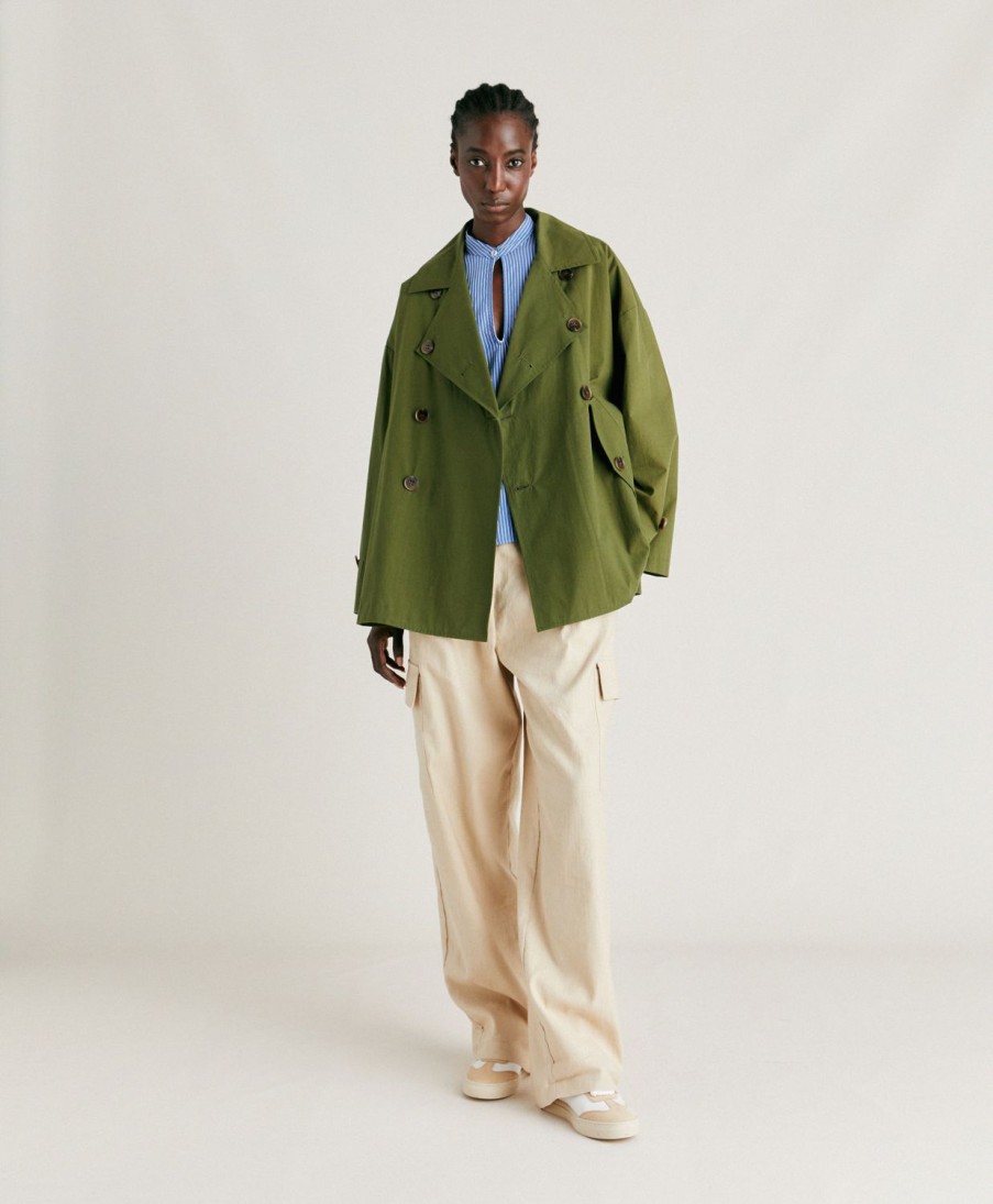 Momoni Trench E Cappotti | Trench Gazania In Cotone - Verde