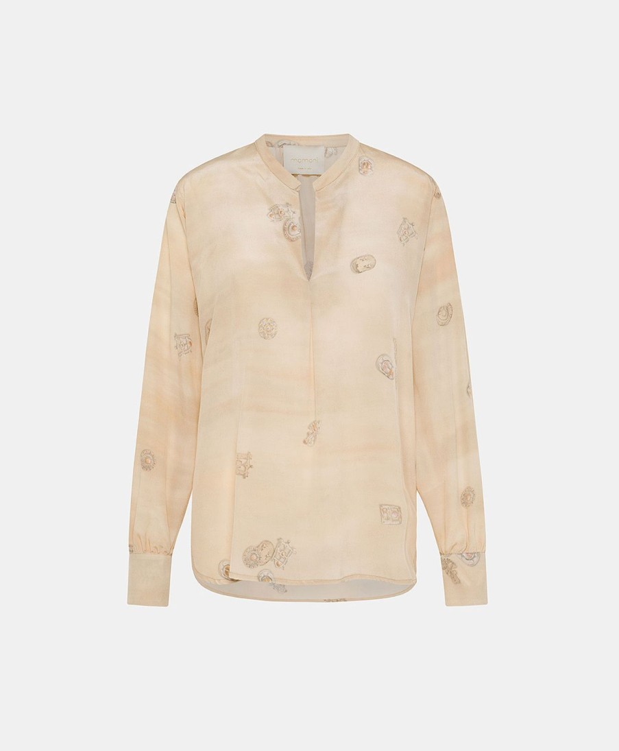 Momoni Bluse E Camicie | Blusa Alisha In Crepe De Chine - Beige Multicolor