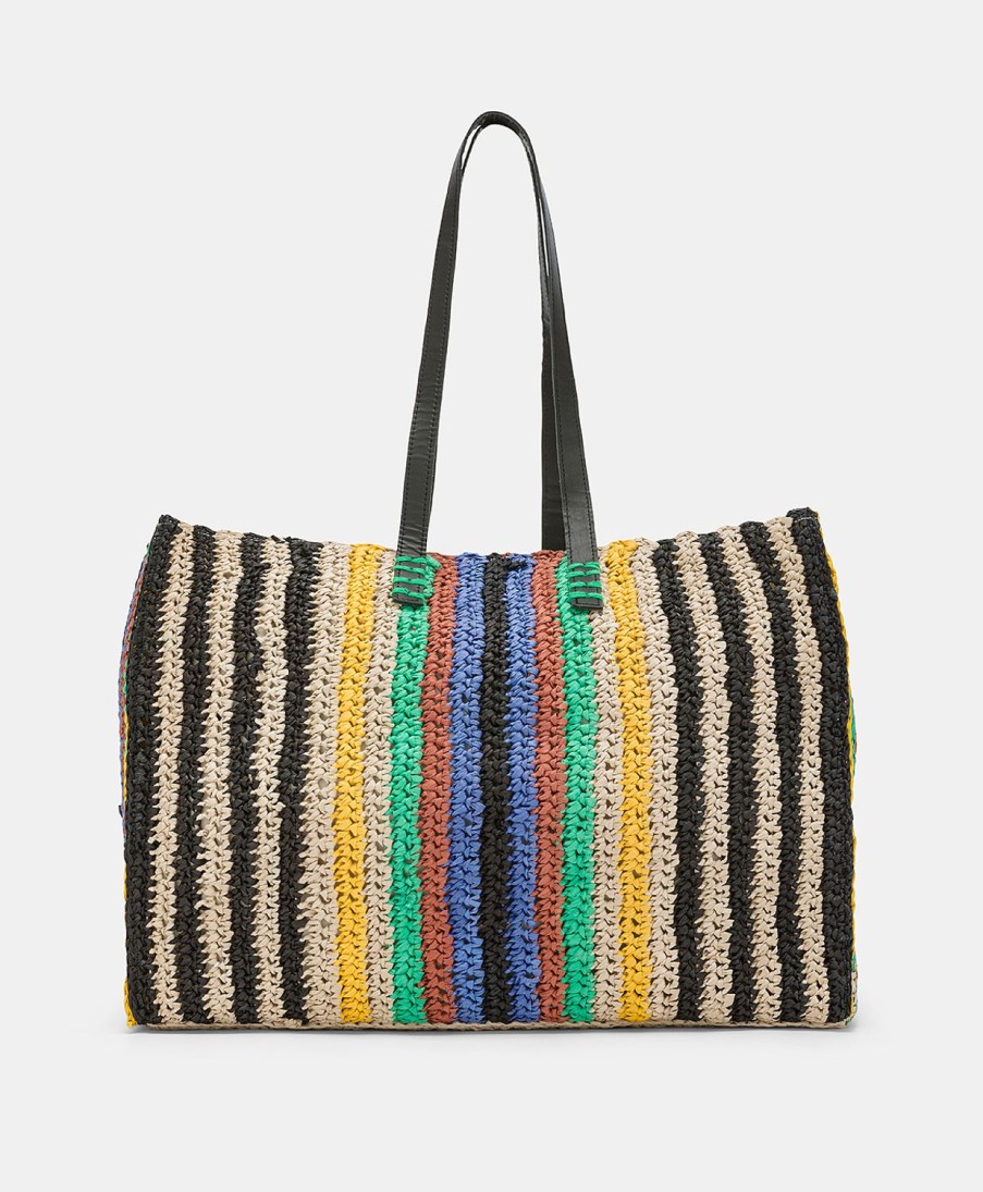 Momoni Borse E Pochette | Tote Bag Ellis In Raffia A Righe - Multicolor