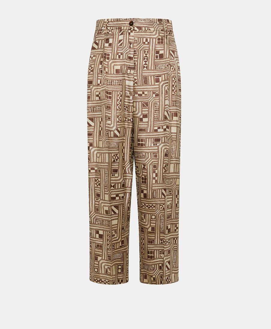 Momoni Pantaloni E Shorts | Pantaloni Magnisi In Twill Di Seta - Beige/ Tabacco