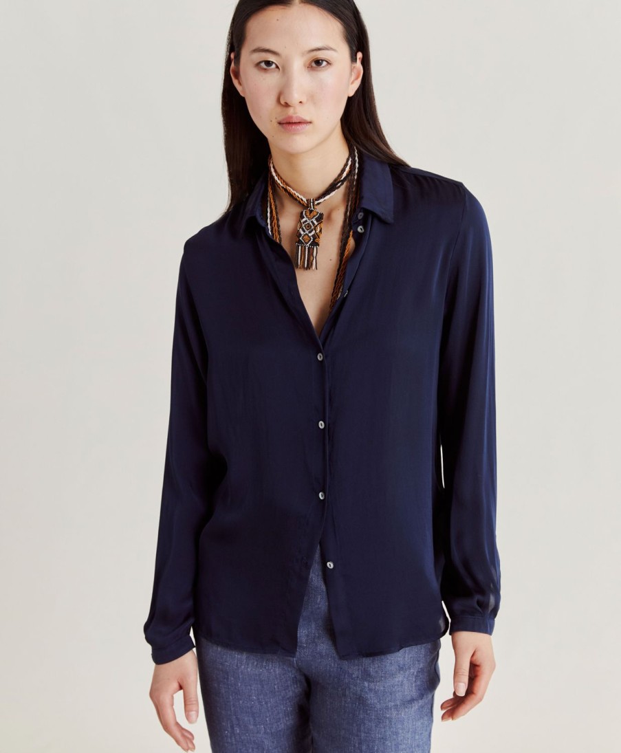 Momoni Bluse E Camicie | Camicia Meudon In Seta Unita - Blu Notte