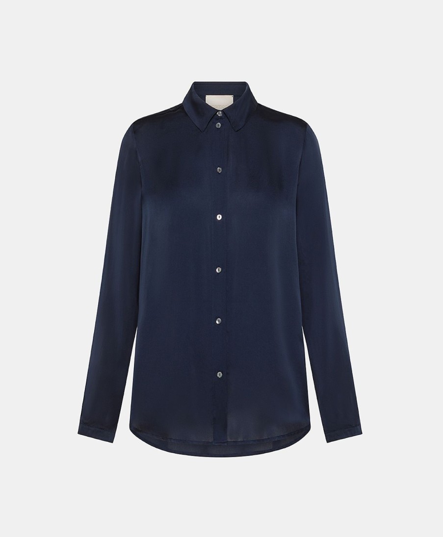 Momoni Bluse E Camicie | Camicia Meudon In Seta Unita - Blu Notte