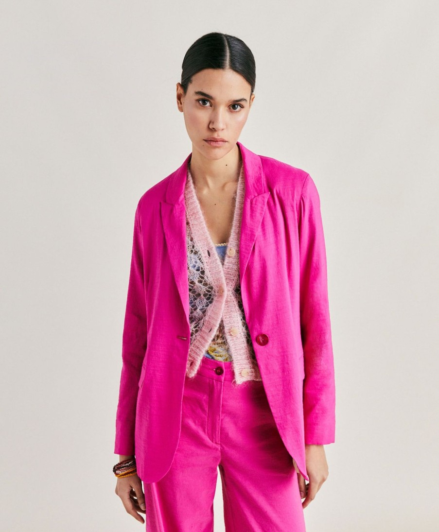 Momoni Giacche | Giacca Lunel In Lino Cotone - Fucsia