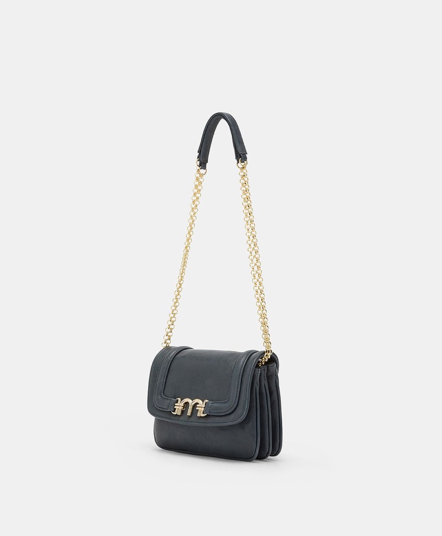 Momoni Borse E Pochette | Borsa Mimi Flore In Pelle - Bleu